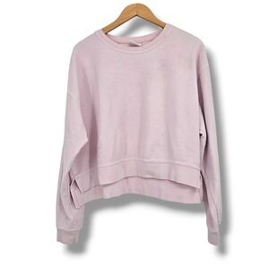 US Vintage Womens Ribbed Knit Cropped Sweatshirt Lavender High Low Size XL